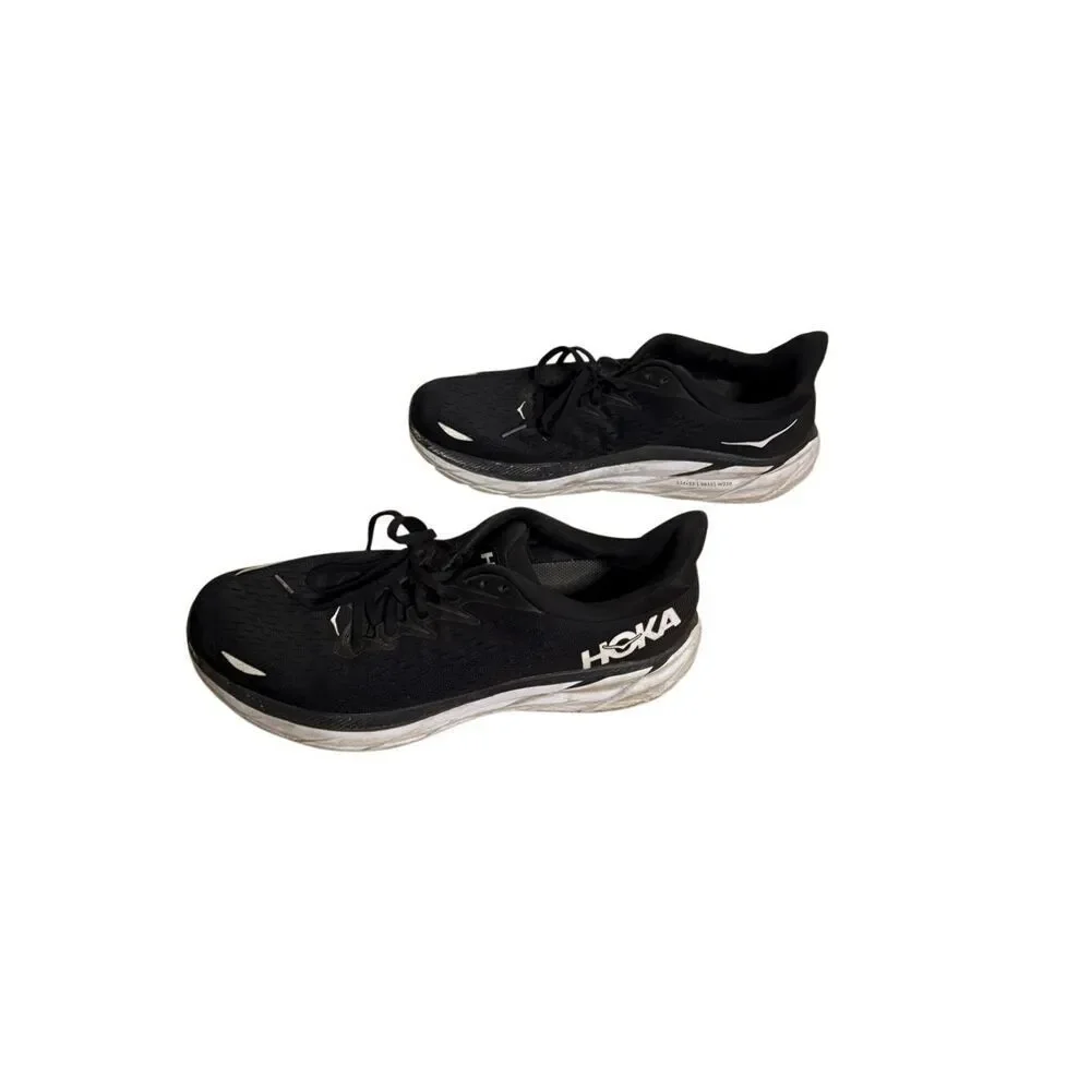 Hoka One One Mens Clifton 8 Black Running Shoes Sneakers Sz 11.5